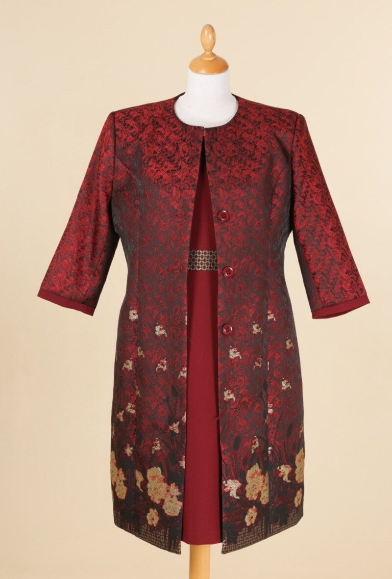 Grossista Lautinel - Completo giacca lunga jacquard con abito coordinato