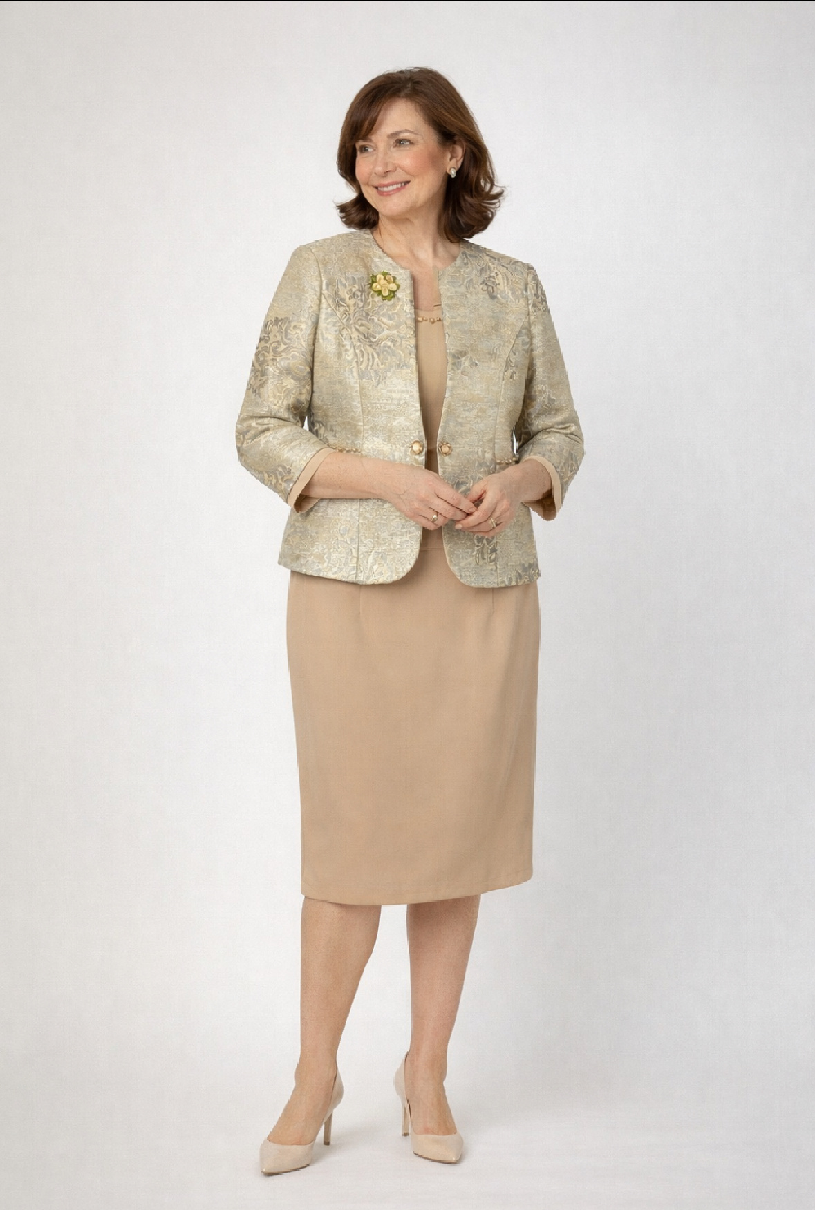 Großhändler Lautinel - 3-teiliges Jacquard-Jackenset mit passendem Oberteil und Rock