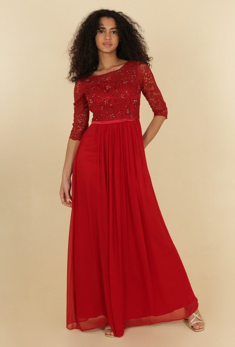 Grossiste Lautinel - Robe de soirée en dentelle manche longue