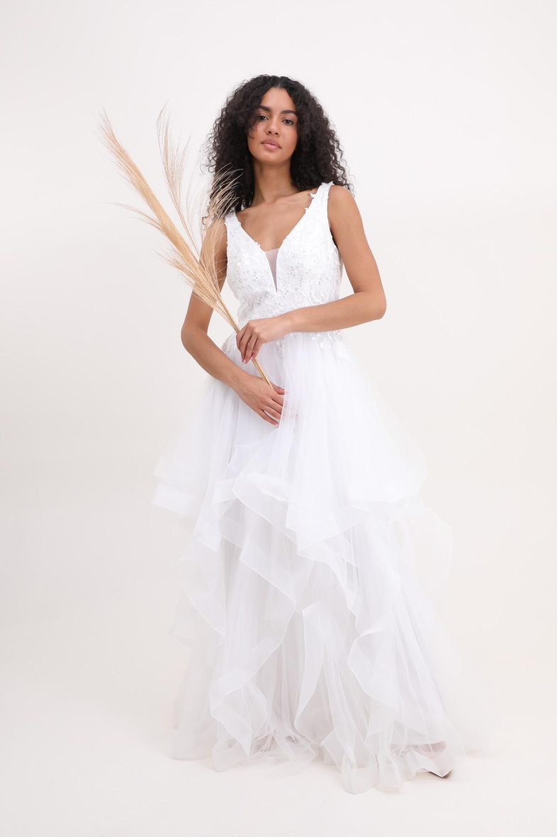 Grossiste Lautinel - Robe de soirée col V tulle