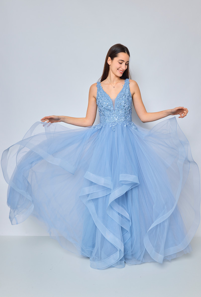 Wholesaler Lautinel - Tulle V-neck evening dress