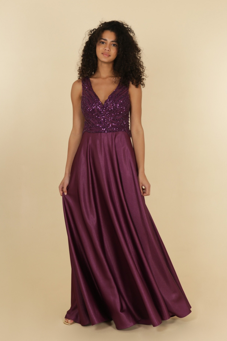 Wholesaler Lautinel - Long beaded V-neck evening dress