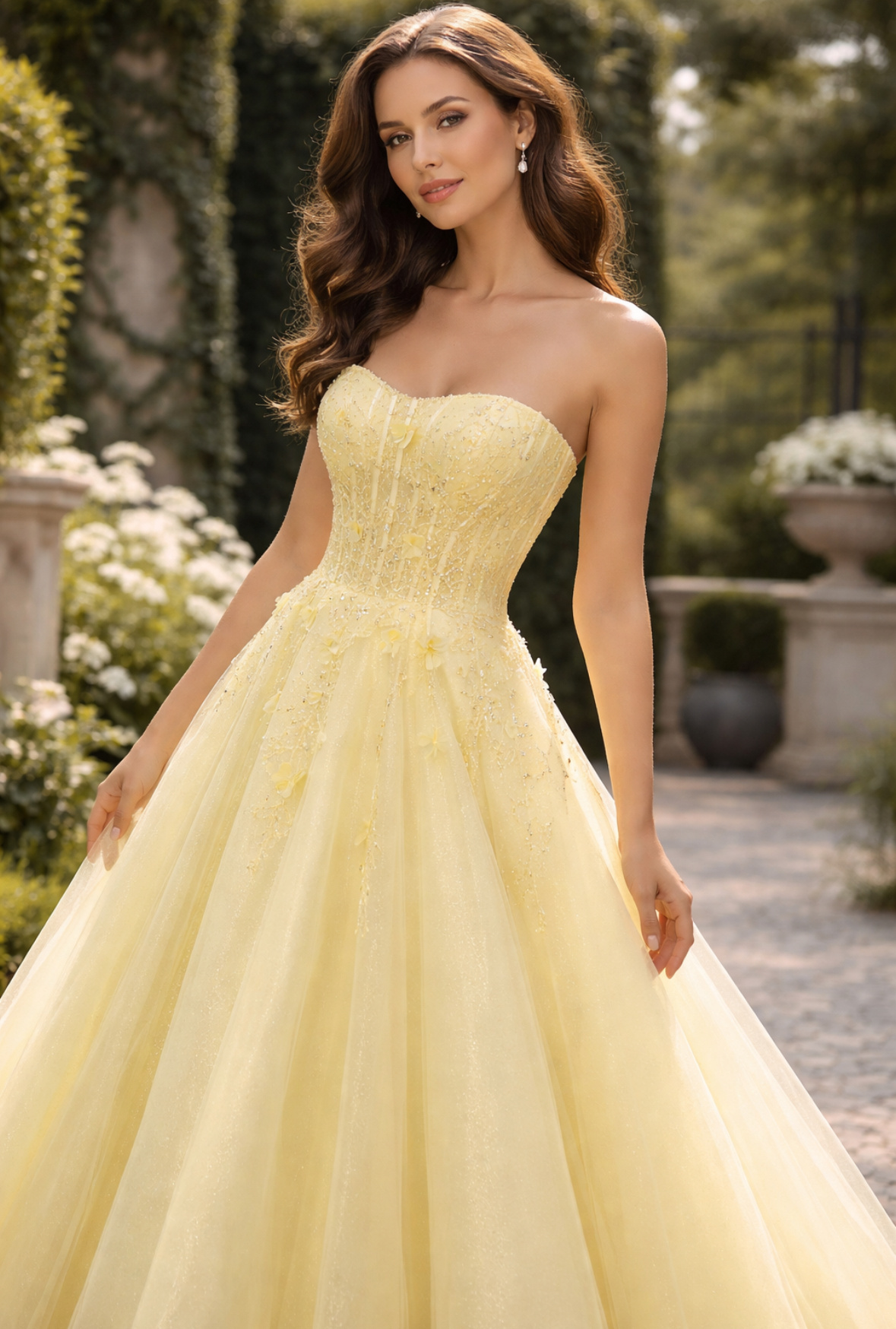 Grossiste Lautinel - Robe longue avec un bustier orné de broderies florales. Coupe fluide et légère apporte élégance et fraicheur