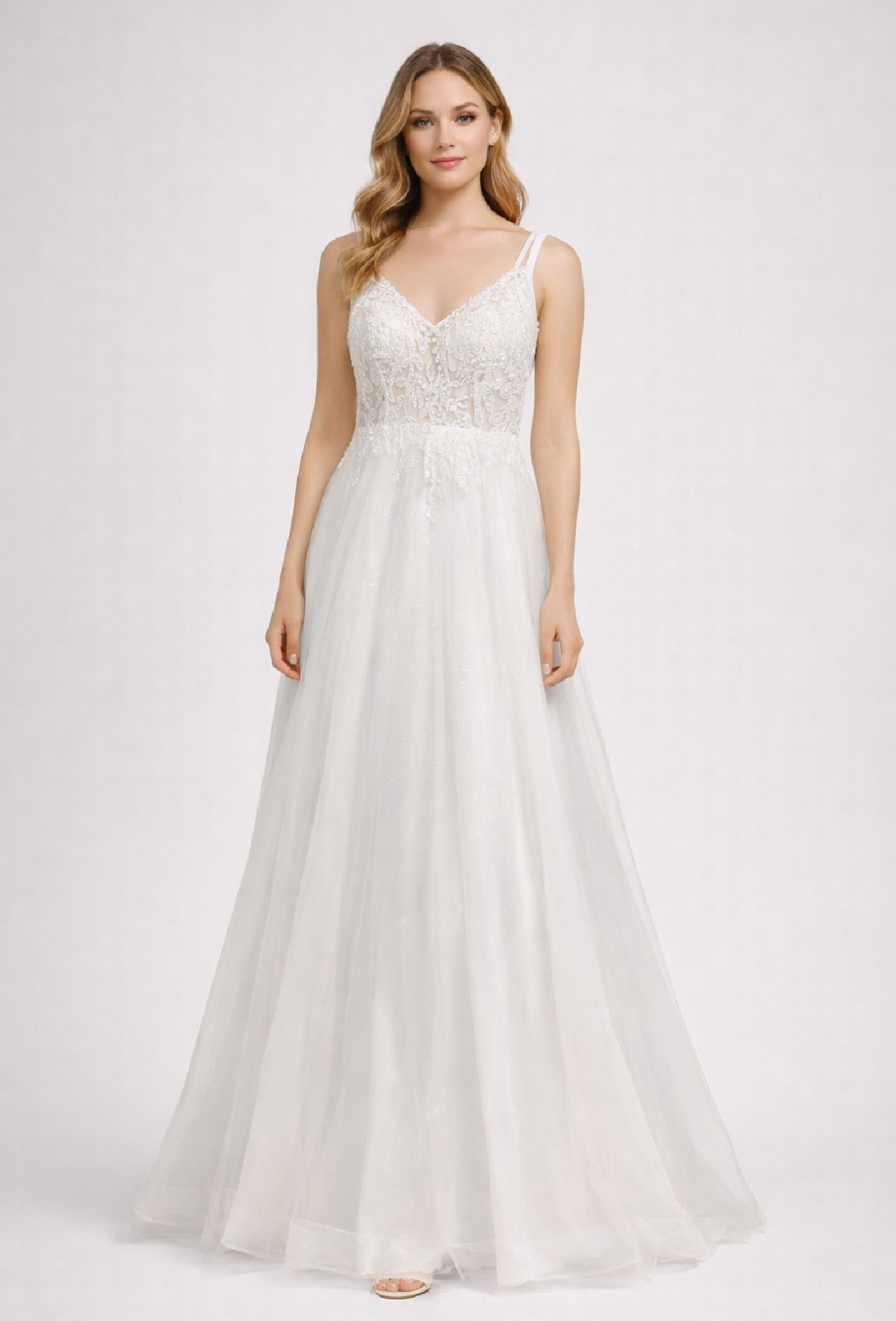 Grossiste Lautinel - Robe longue de soirée en tulle col V bretelle