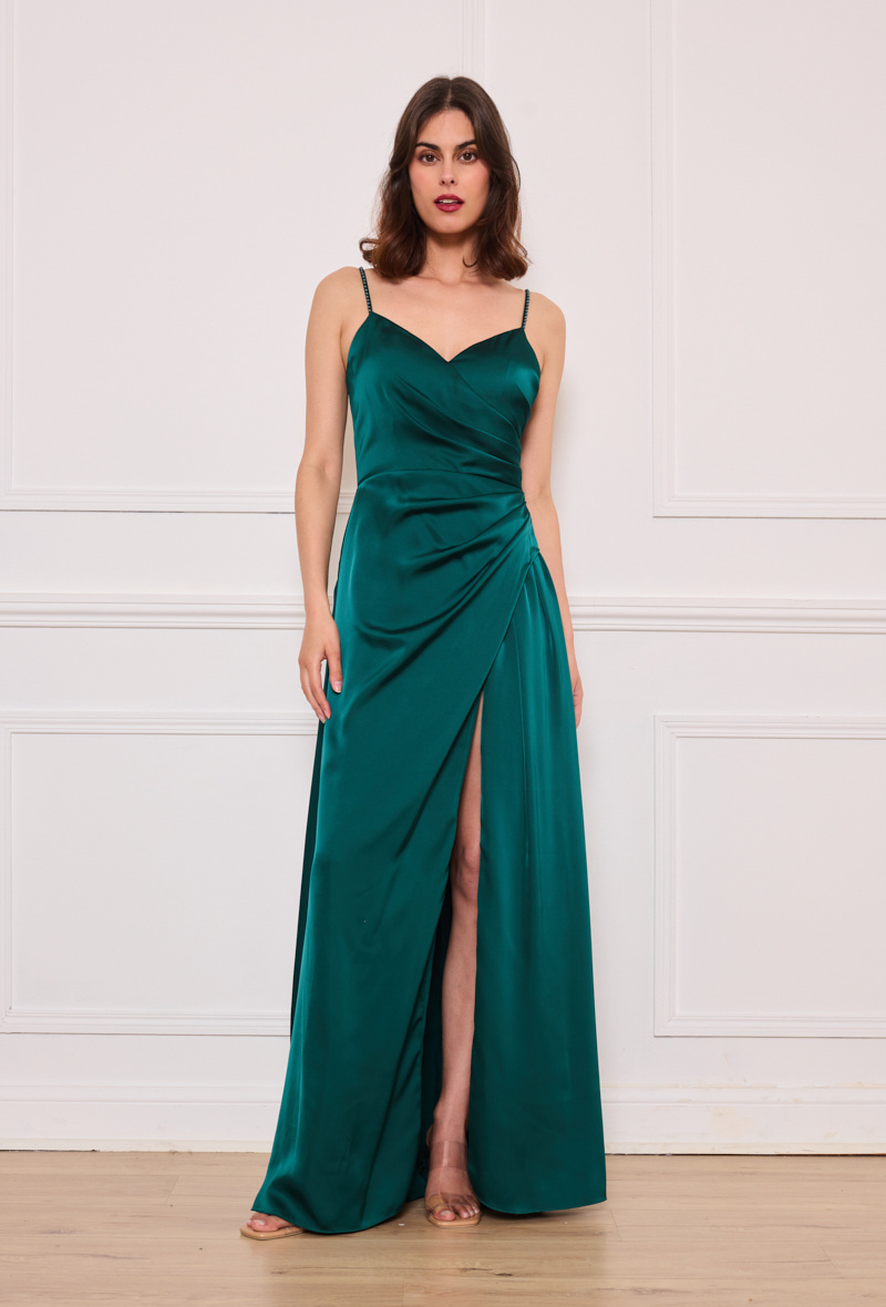 Grossiste Lautinel - Robe longue de soirée en satin à traîne