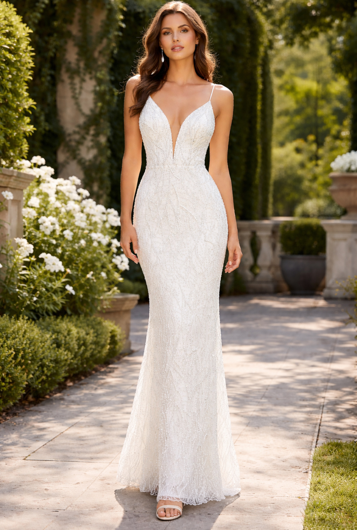 Grossiste Lautinel - Robe longue, décolleté avec broderies perlées