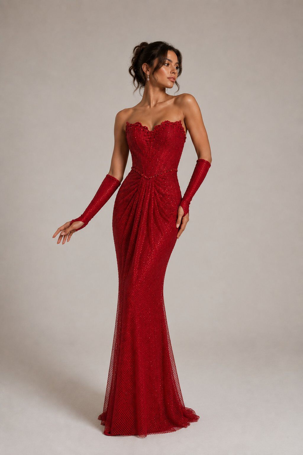 Grossiste Lautinel - Robe longue de soirée, bustier en coeur avec mitaines