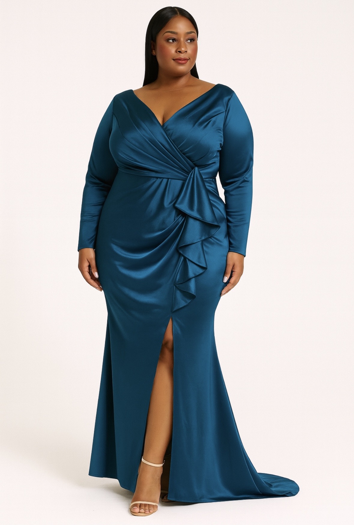 Grossiste Lautinel - Robe longue de soirée à col V et manches longues