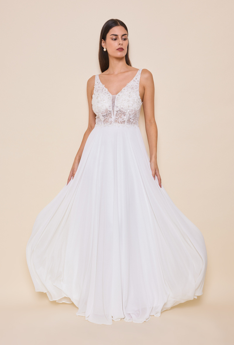 Grossiste Lautinel - Robe longue de soirée en dentelle col V