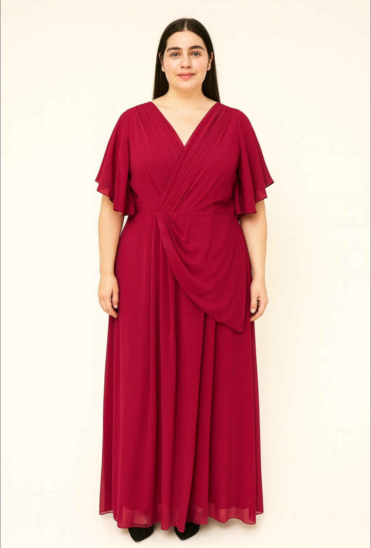 Grossiste Lautinel - Robe de soirée grande taille col V avec manchette