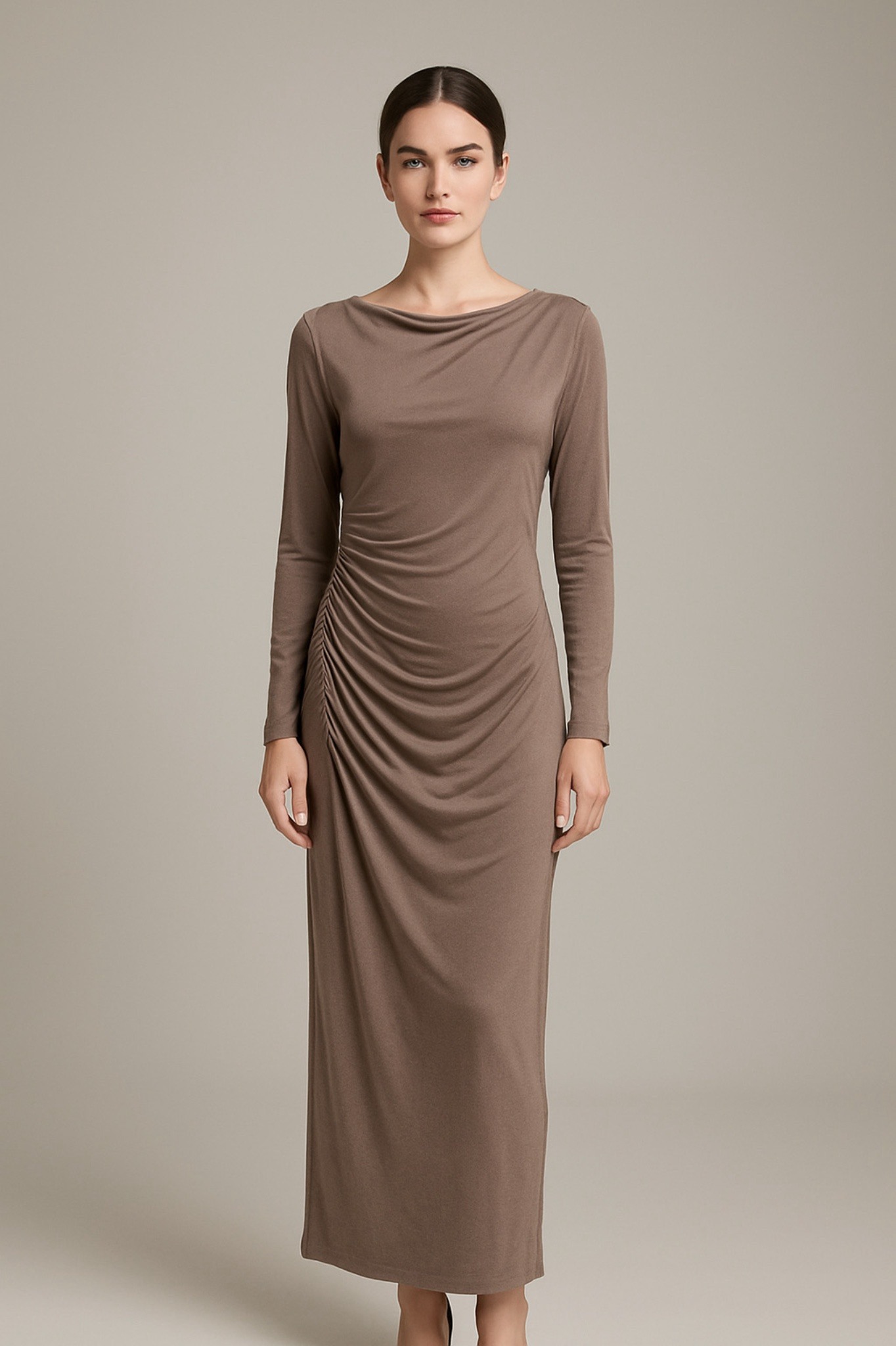 Grossiste Lautinel - Robe longue drapée à manches longues