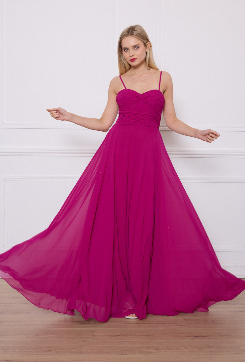 Grossiste Lautinel - Robe longue de soirée évasée en mousselines avec bretelle fine