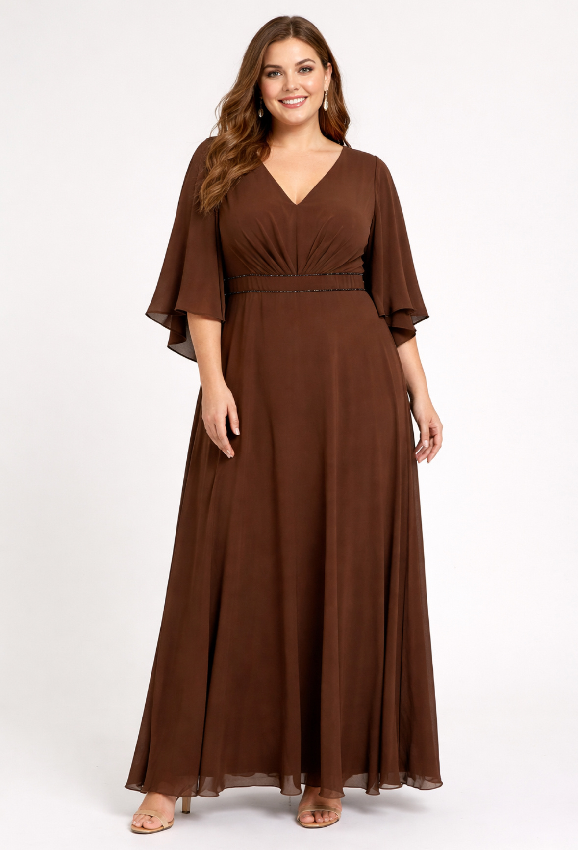 Grossiste Lautinel - Robe longue de soirée grande taille avec manchettes
