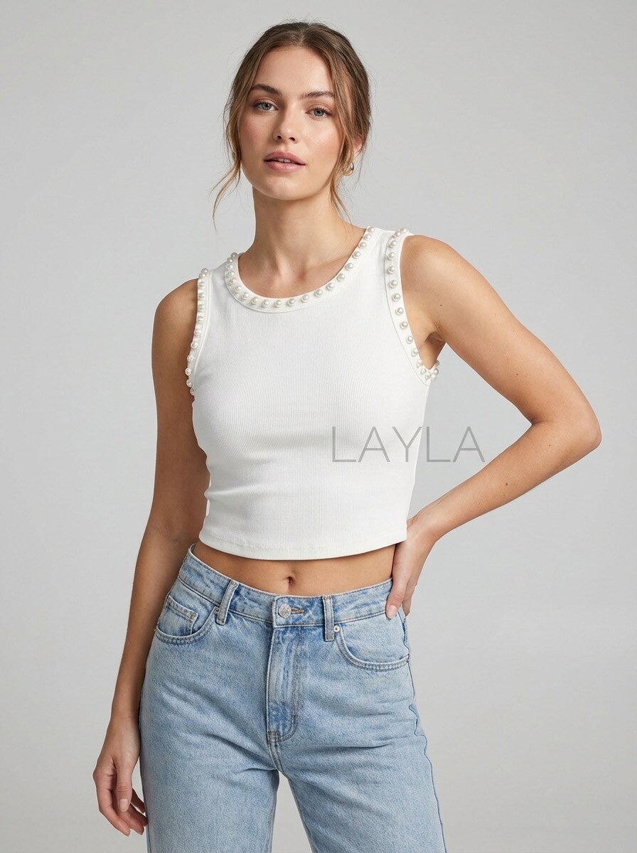 Grossiste LAYLA - Débardeur avec incrustations de demi-perles