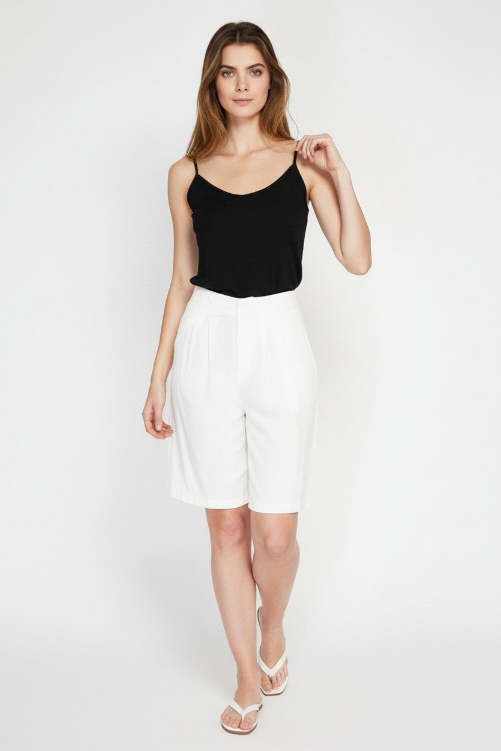 Wholesaler Le Jardin du Lin - High-waisted Bermuda shorts, straight cut with side pocket