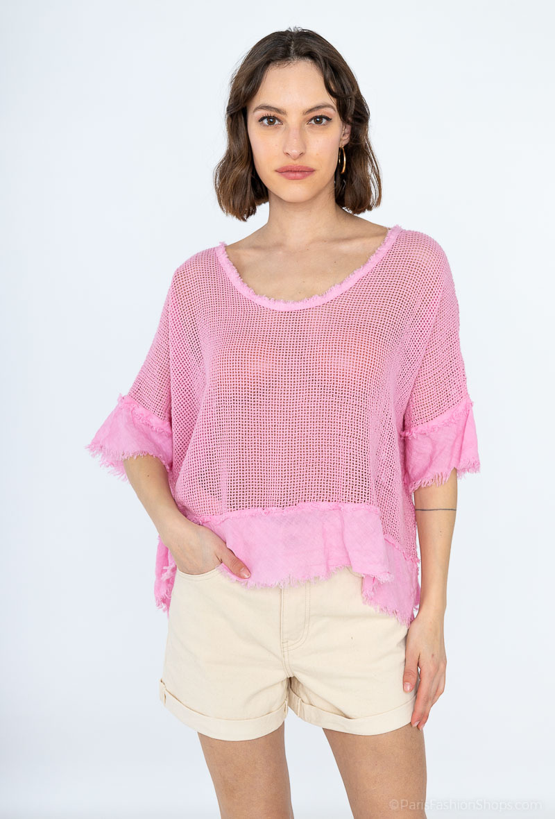 Grossiste Léa & Luc - Blouse ajouré en coton et le bas en Lin REF. 11932