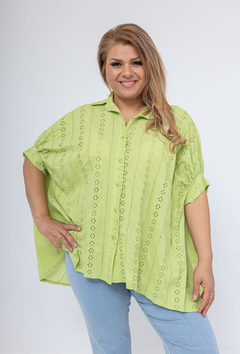 Grossiste Léa & Luc - Chemise oversize broderie anglaise en coton
