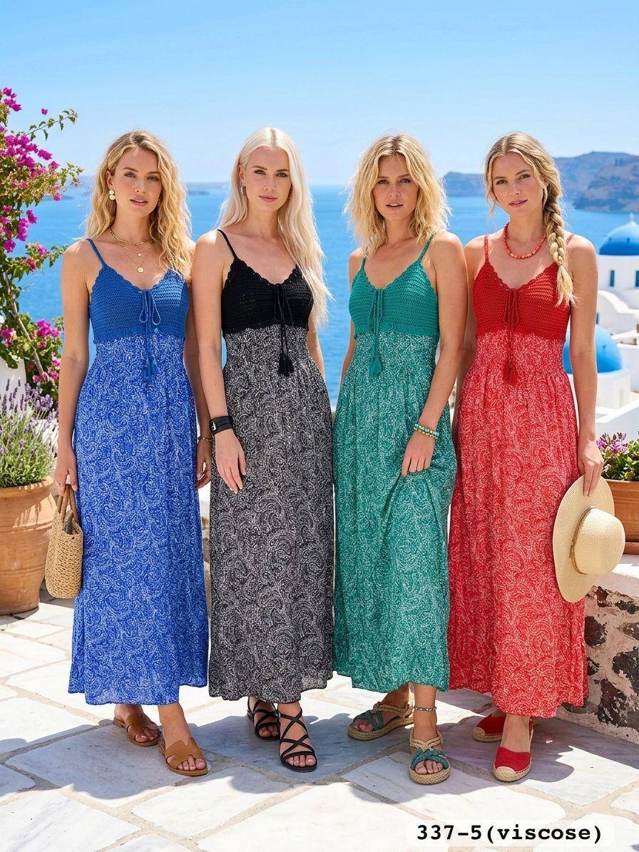 Großhändler Leana Mode - Langes Kleid mit gehäkeltem Oberteil