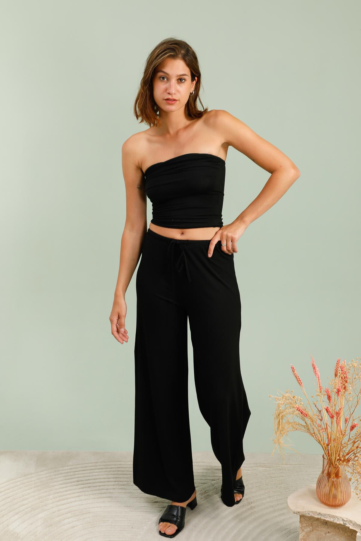 Wholesaler Les amoureuses - Wide viscose trousers with fluid fabric and tie at the waist