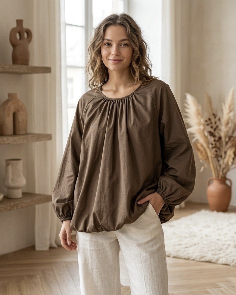 Mayorista Les Bonnes Copines - Blusa Blusón con Cuello Fruncido – Elegancia Atemporal