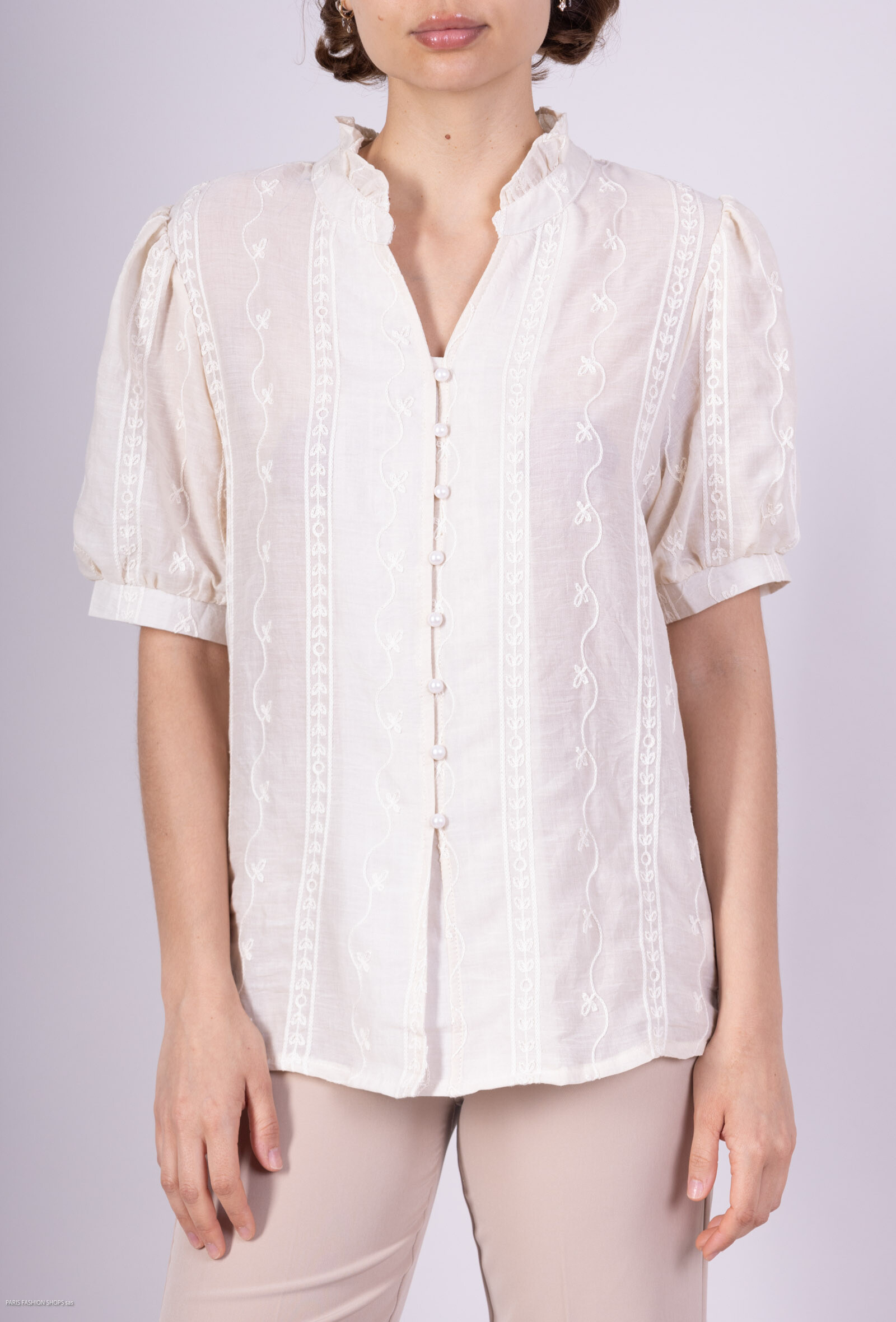 Wholesaler Les Bonnes Copines - Short sleeve embroidered shirt
