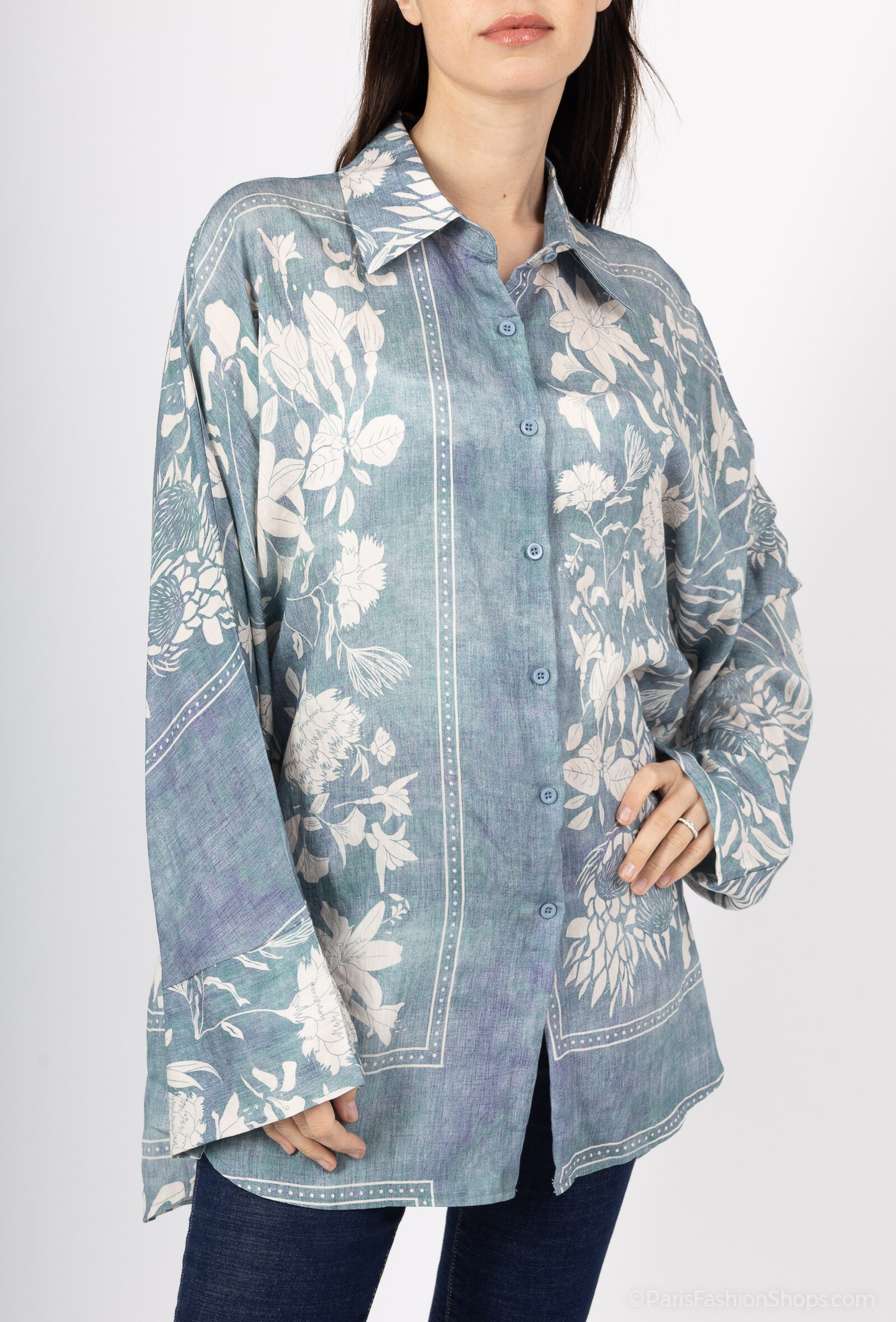 Grossista Les Bonnes Copines - Camicia fiorita stampata, comfort, look casual