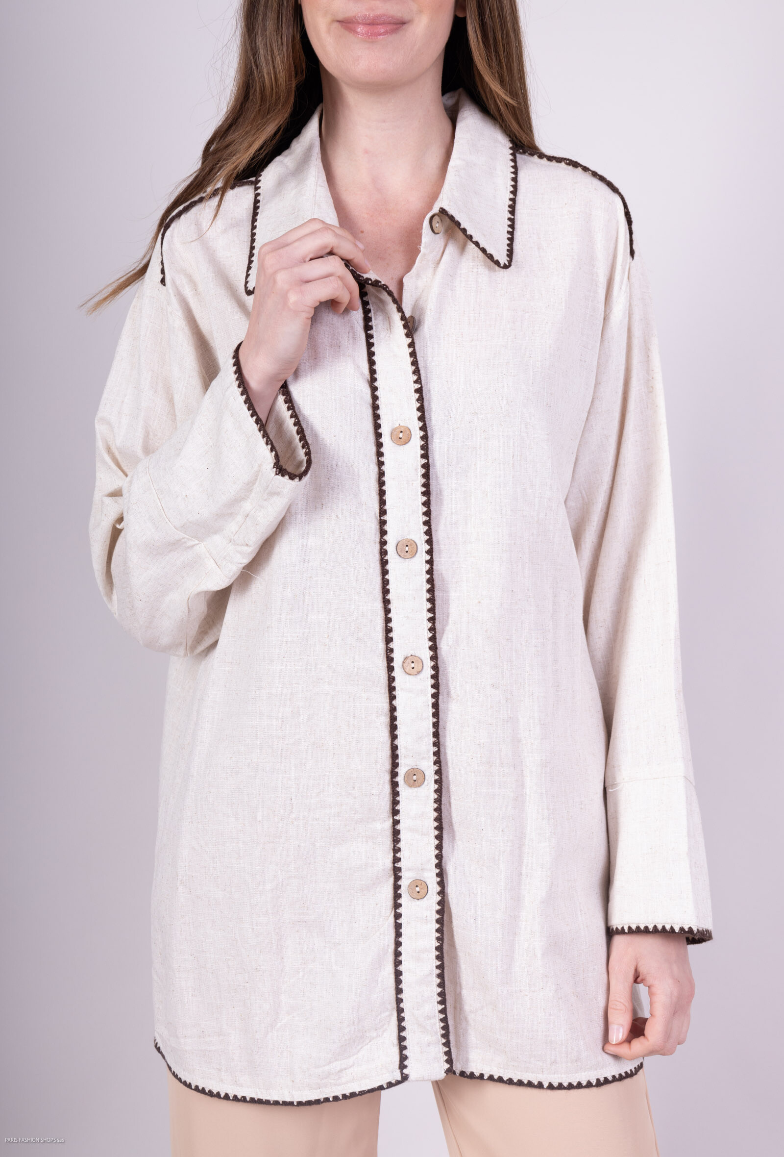 Wholesaler Les Bonnes Copines - Stripe and embroidery shirt.