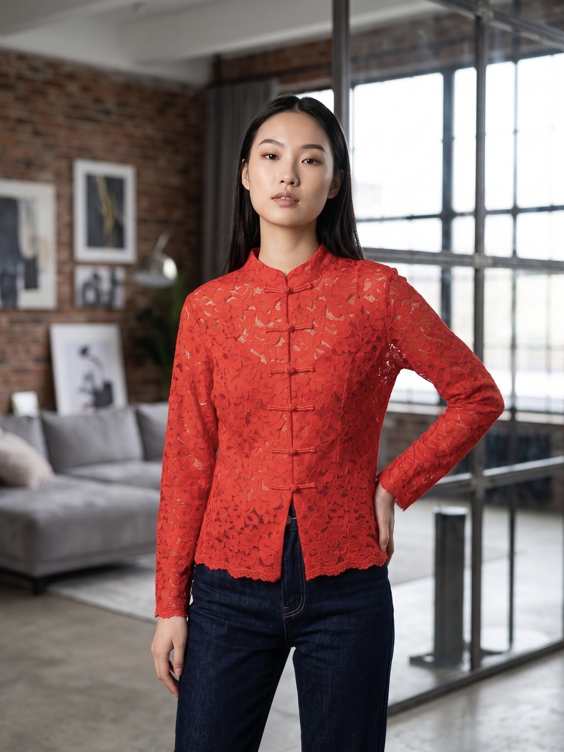 Mayorista Les Bonnes Copines - Blusa Elegante de Encaje Rojo