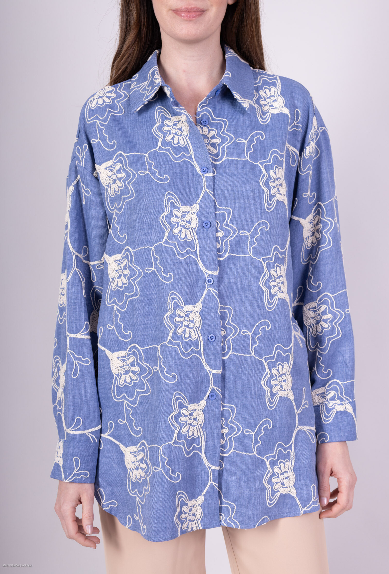 Wholesaler Les Bonnes Copines - Flower pattern embroidered shirt