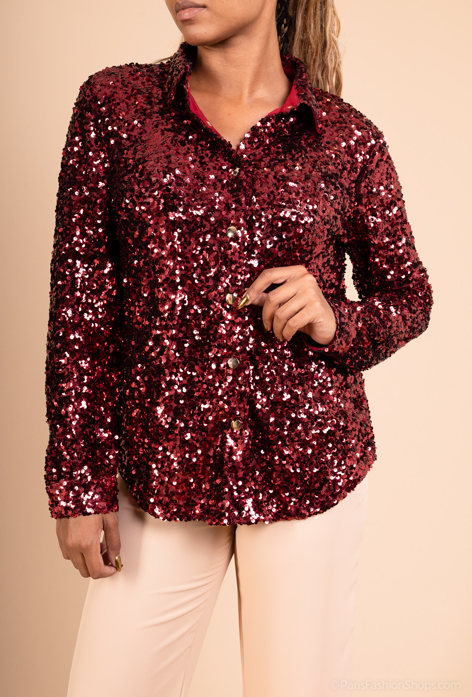 Wholesaler Les Bonnes Copines - Burgundy sequin shirt