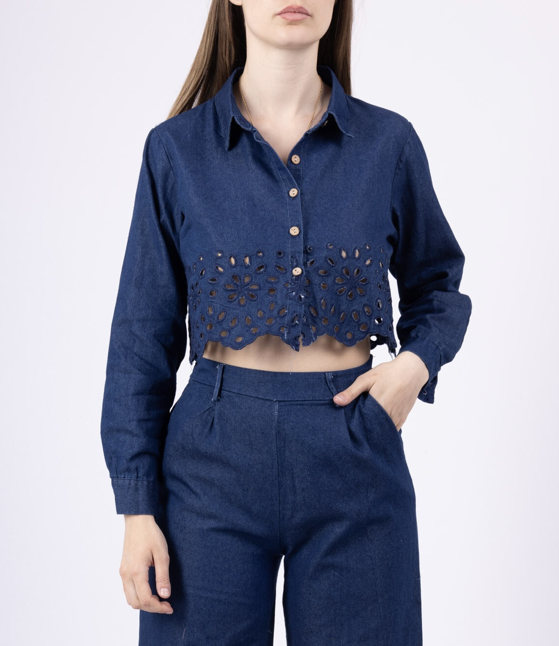 Wholesaler Les Bonnes Copines - Short Denim shirt with embroidery, elegant look