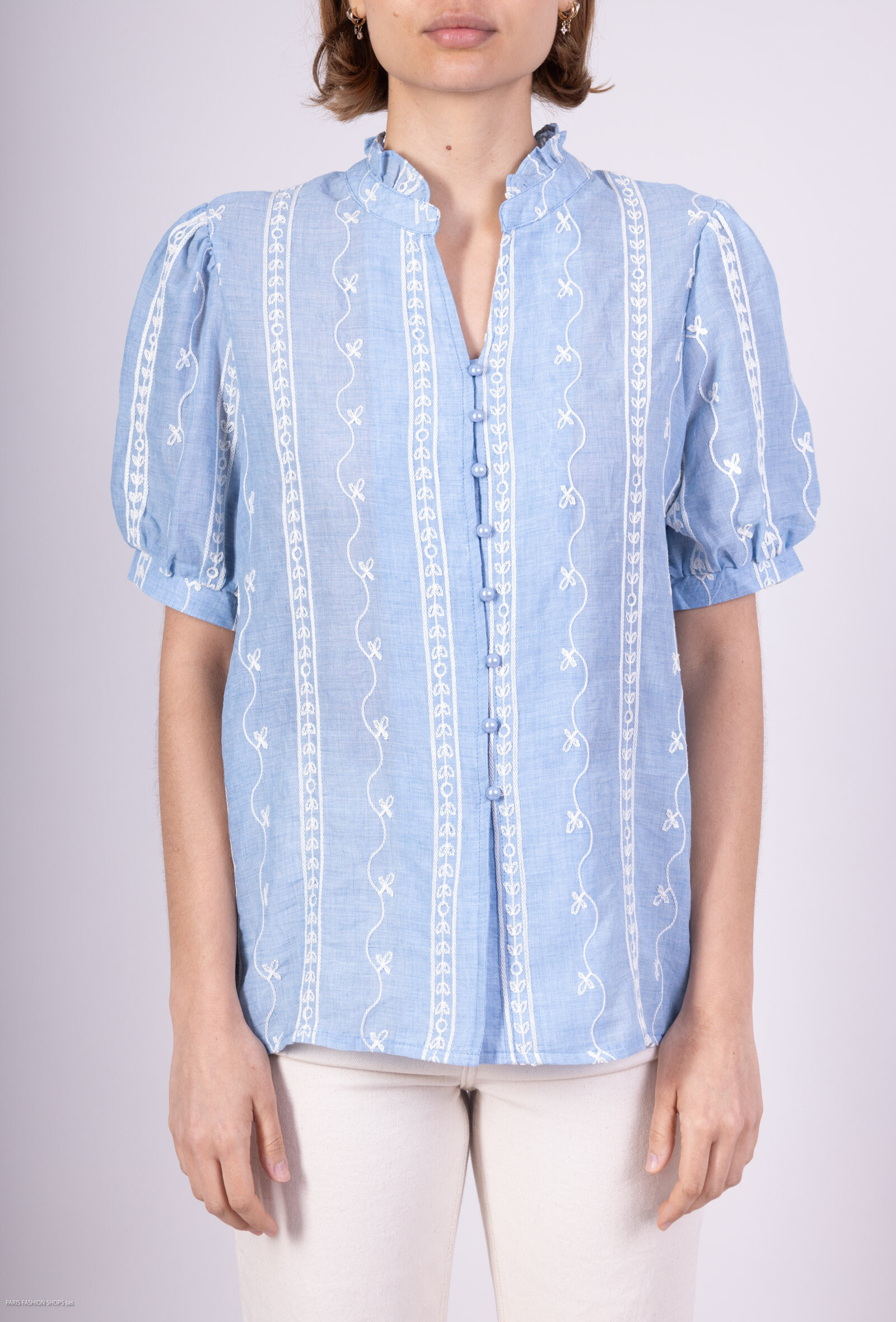 Wholesaler Les Bonnes Copines - Short sleeve embroidered shirt