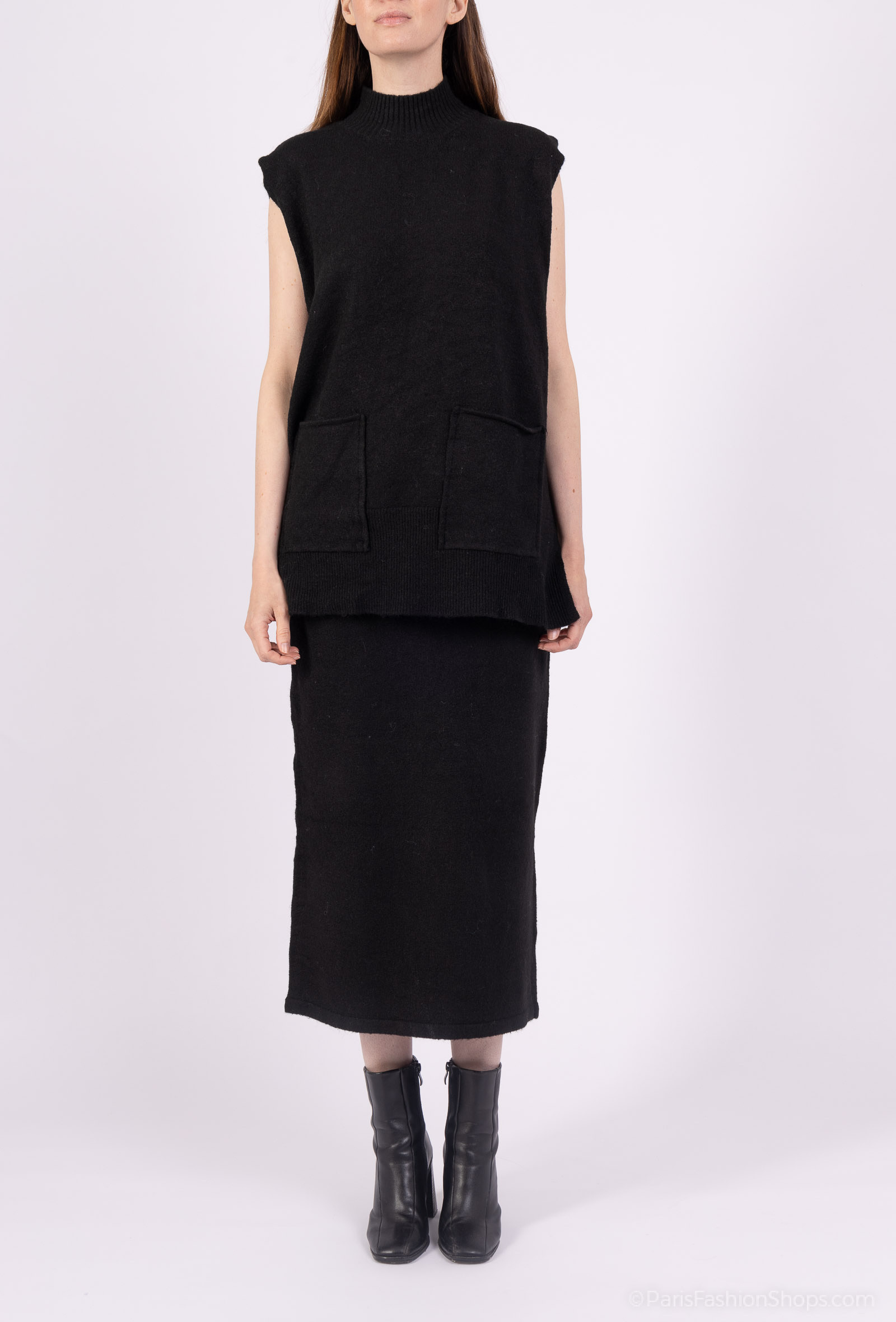 Grossiste Les Bonnes Copines - Ensemble Pull sans manche  & Jupe Longue Maille Côtelée