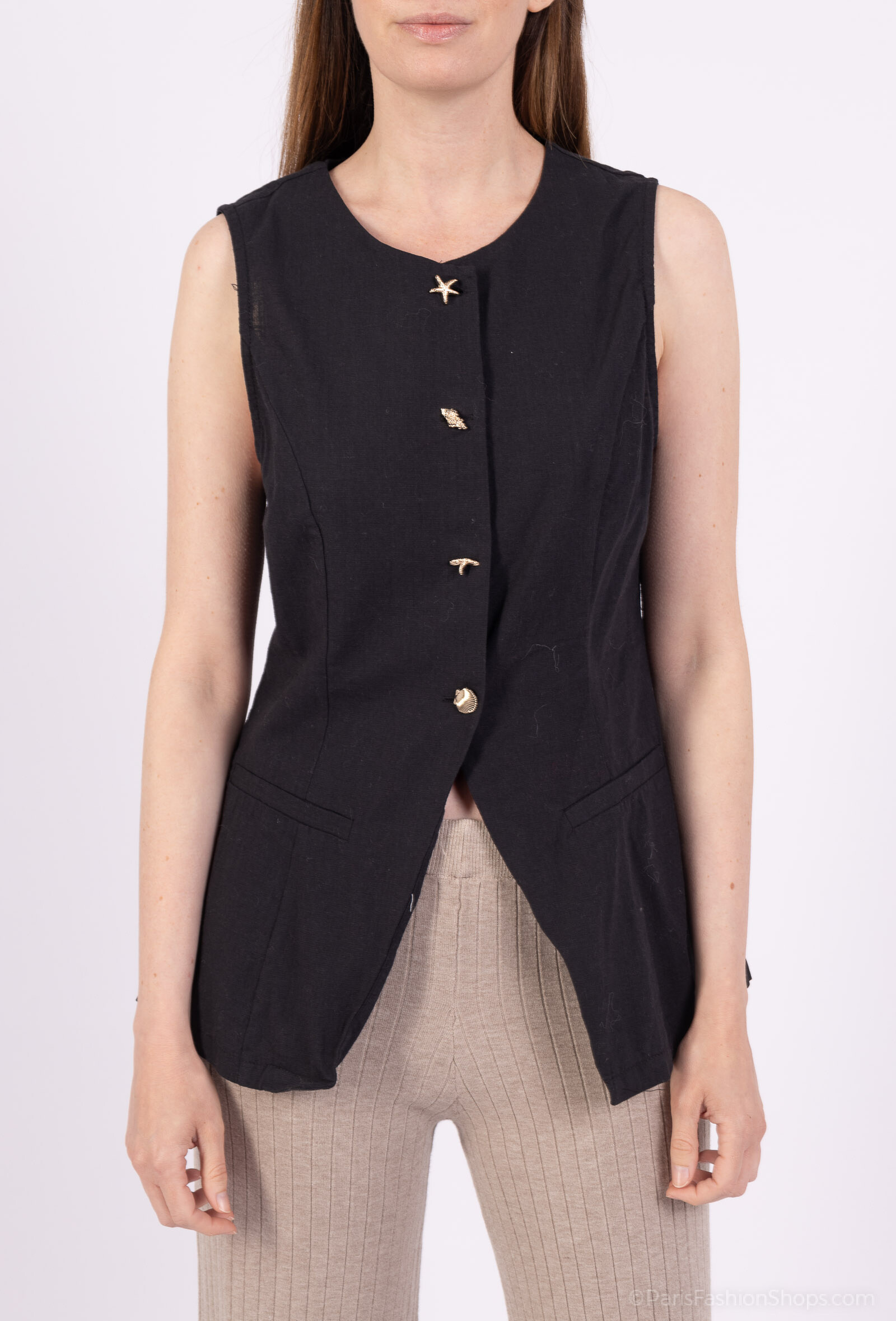 Großhändler Les Bonnes Copines - Ärmelloses Tanktop mit Knopf