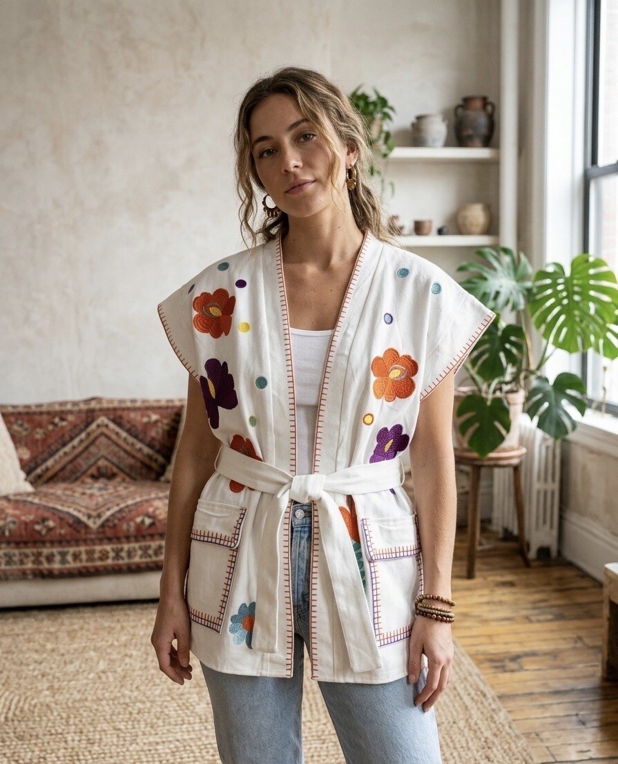Wholesaler Les Bonnes Copines - Bohemian Embroidered Vest – Floral Edition