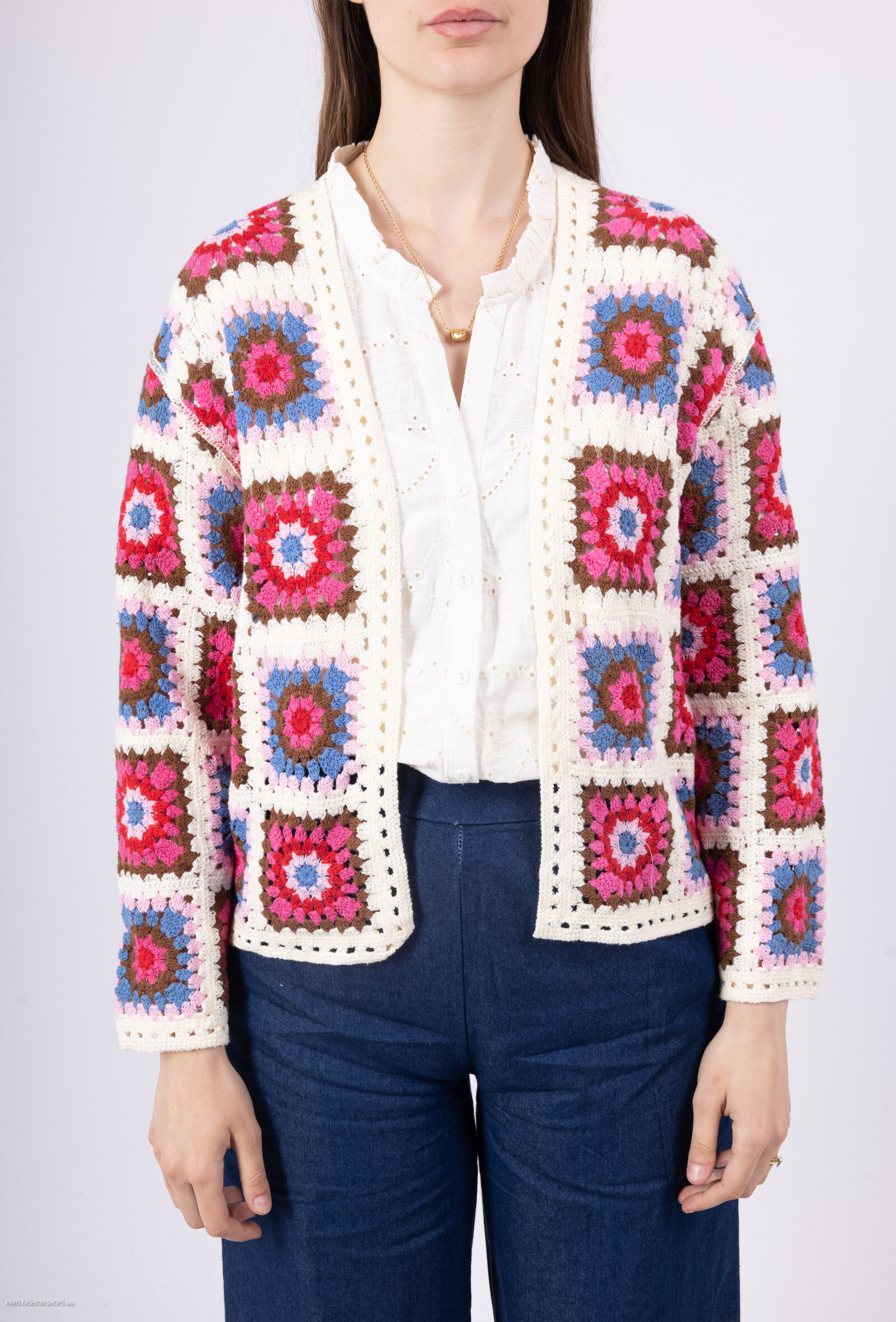 Grossiste Les Bonnes Copines - Gilet multicolore ouvert en crochet