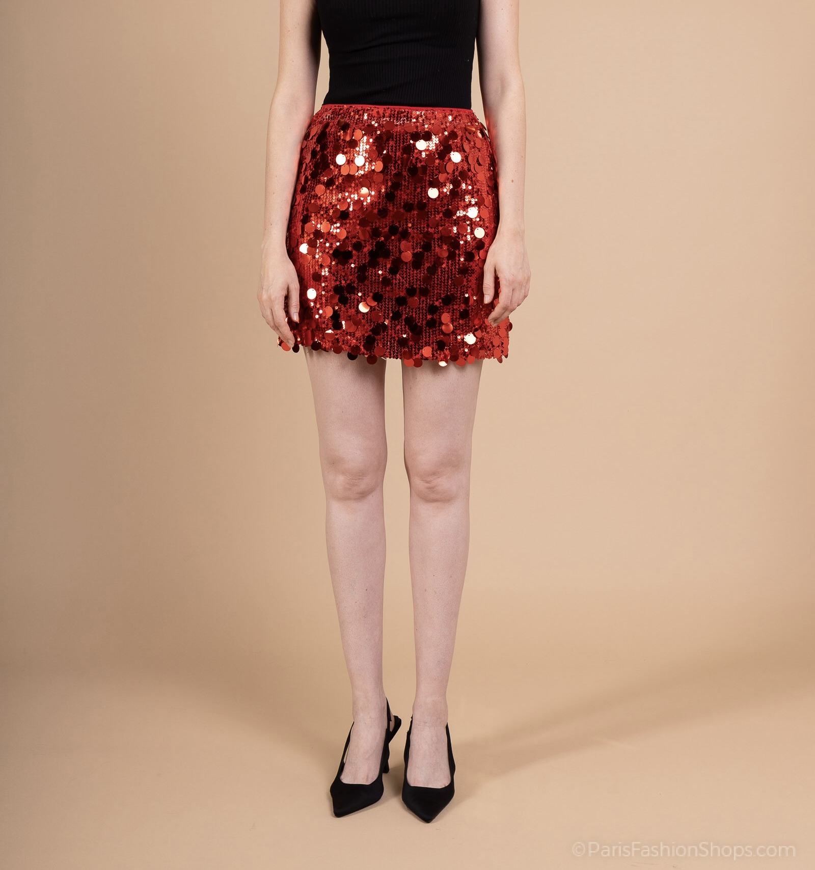 Wholesaler Les Bonnes Copines - Dazzling Red Sequin Mini Skirt