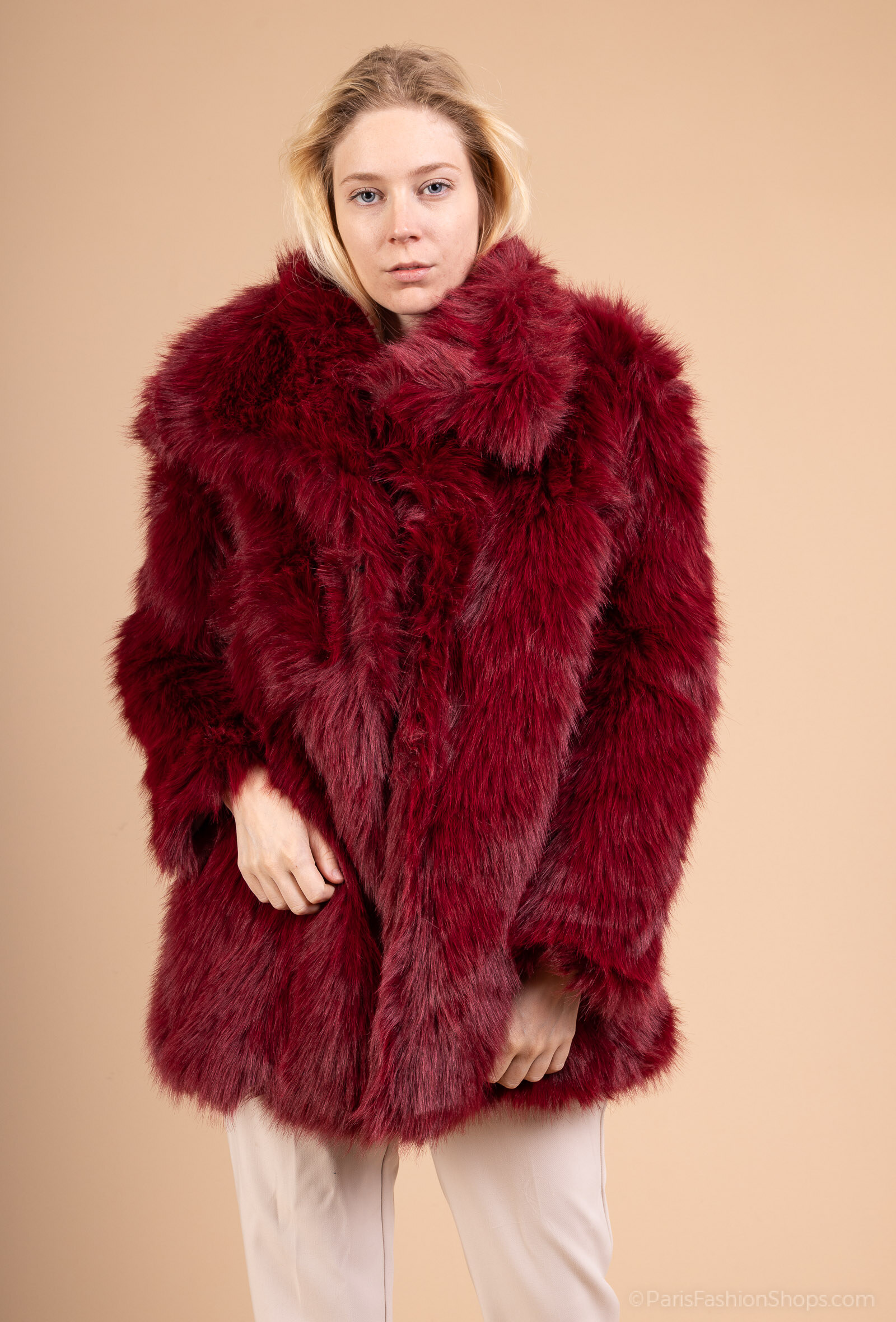 Manteau Long Boden Femme Taille 12 - Bordeaux - Fausse Fourrure Douce Style Ours En Peluche