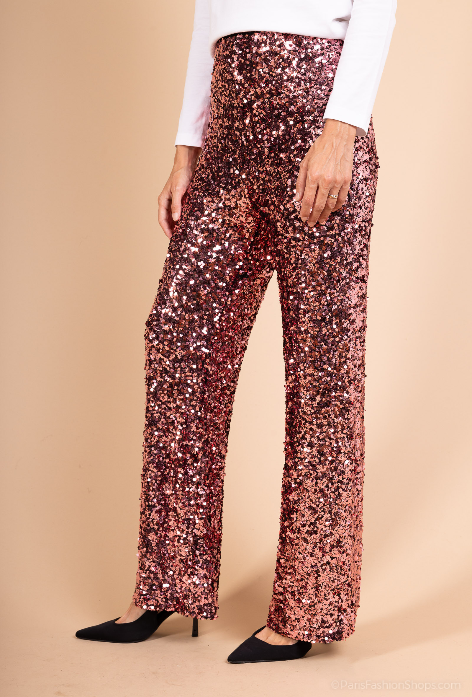 Wholesaler Les Bonnes Copines - Rose gold sequin pants – Chic and festive ✨