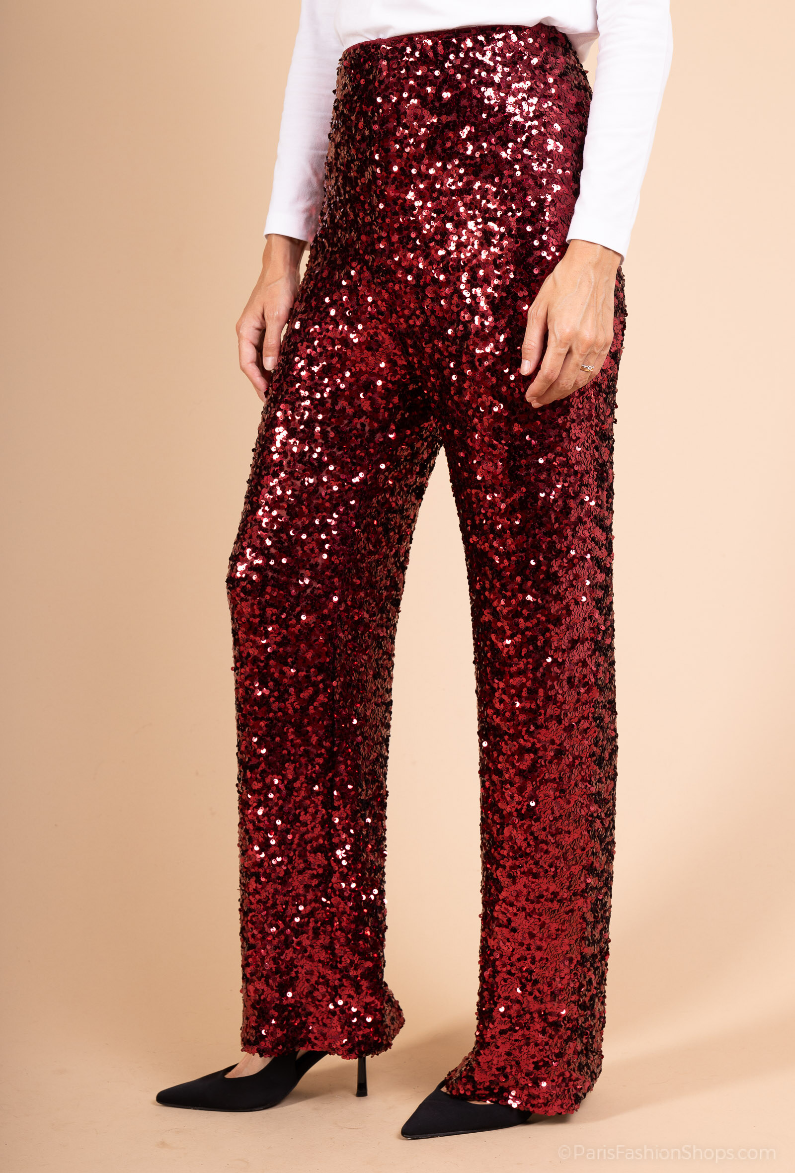 Wholesaler Les Bonnes Copines - Burgundy Gold Sequin Pants – Chic and Festive ✨