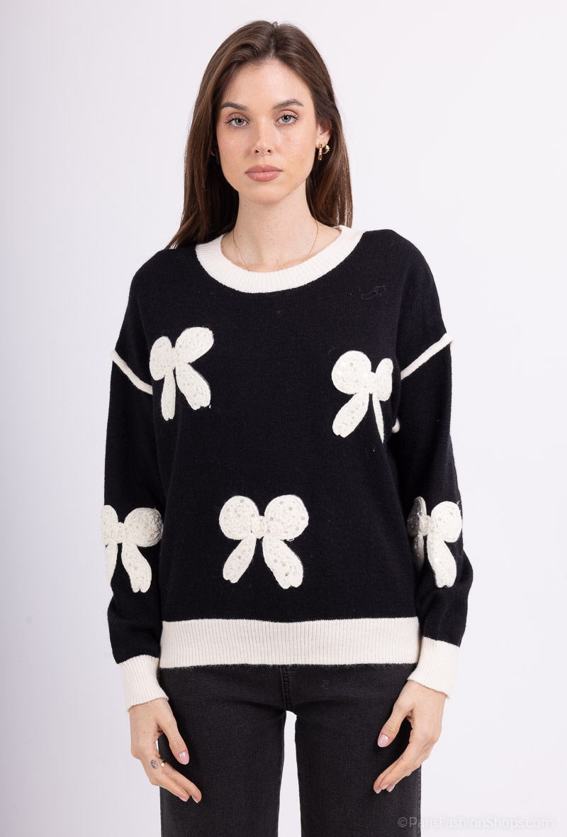 Großhändler Les Bonnes Copines - Pullover mit Schleifenmuster