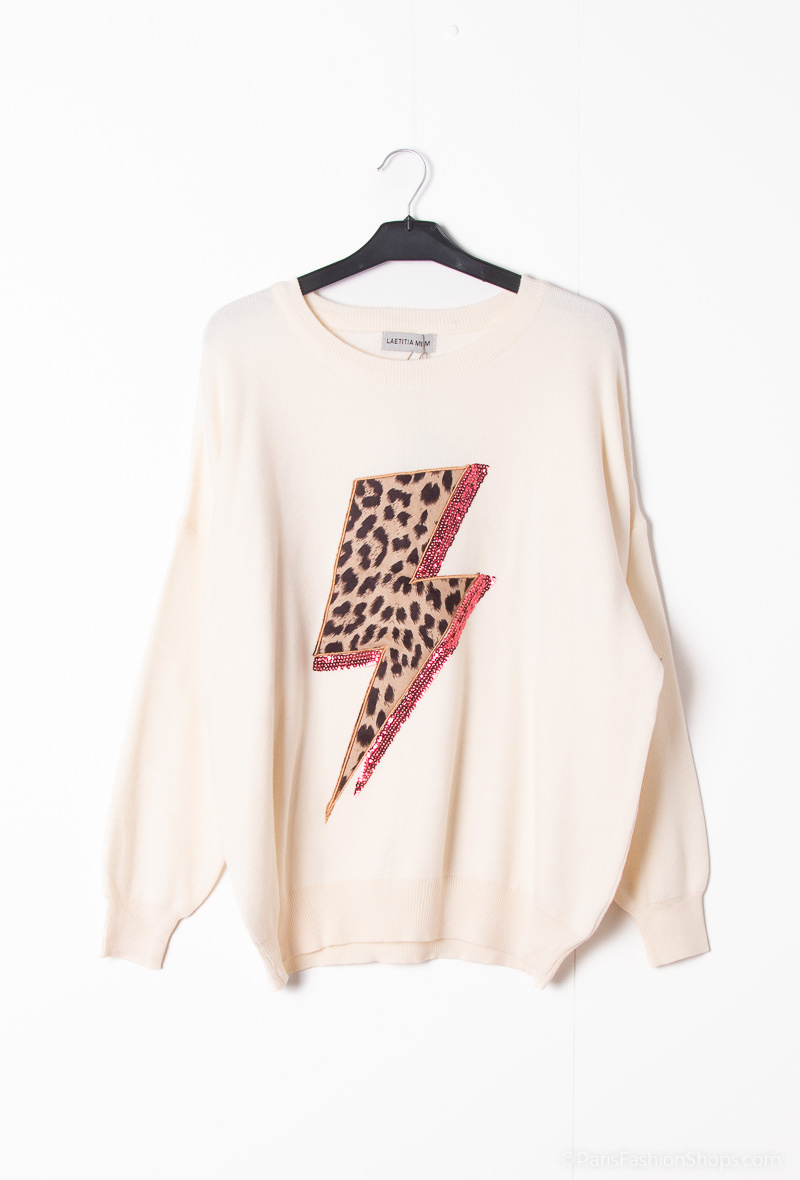 Grossiste Les Bonnes Copines - Pull éclair leopard à sequins