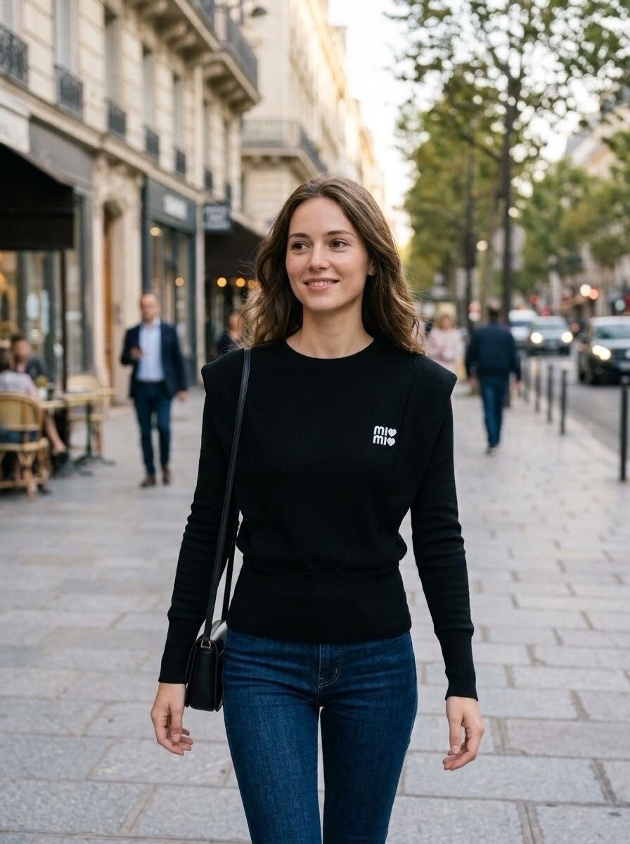Grossista Les Bonnes Copines - Maglione Aderente a Maglia con Spalline Strutturate e Ricamo Logo