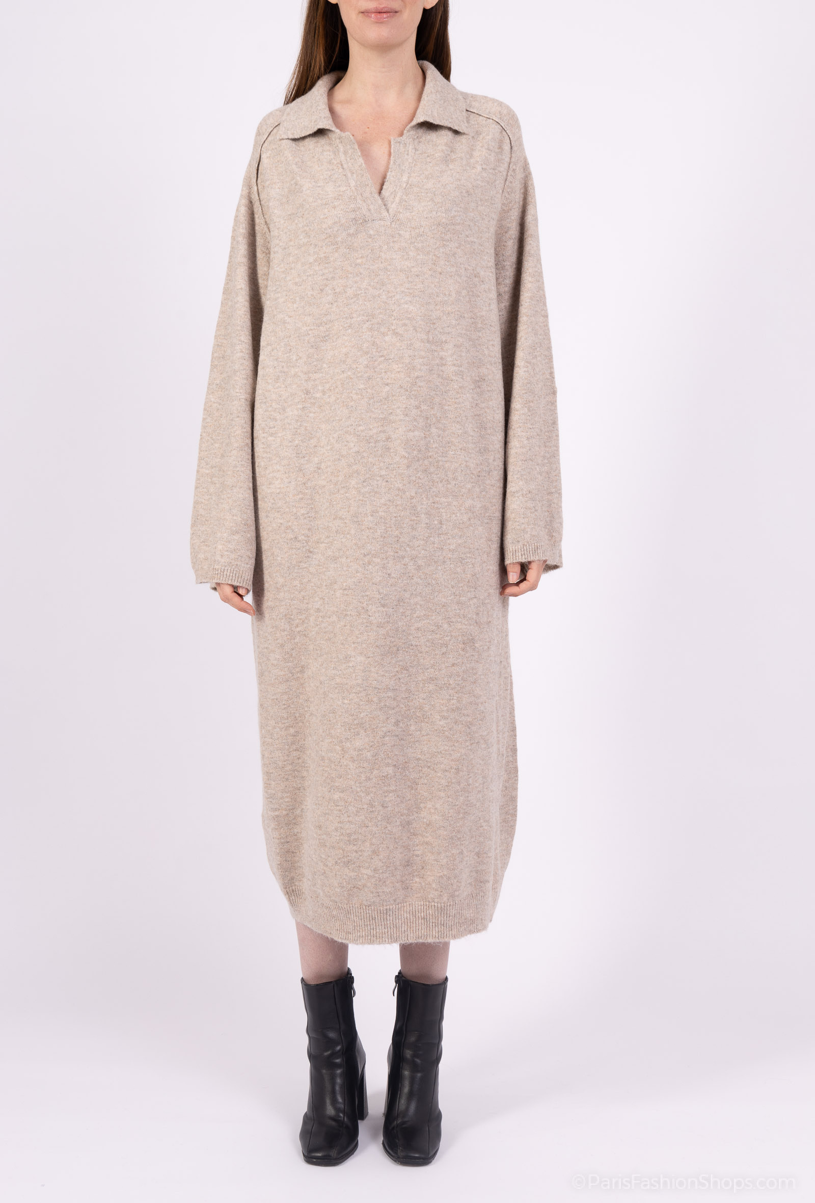 Grossiste Les Bonnes Copines - Robe maille à col chemise