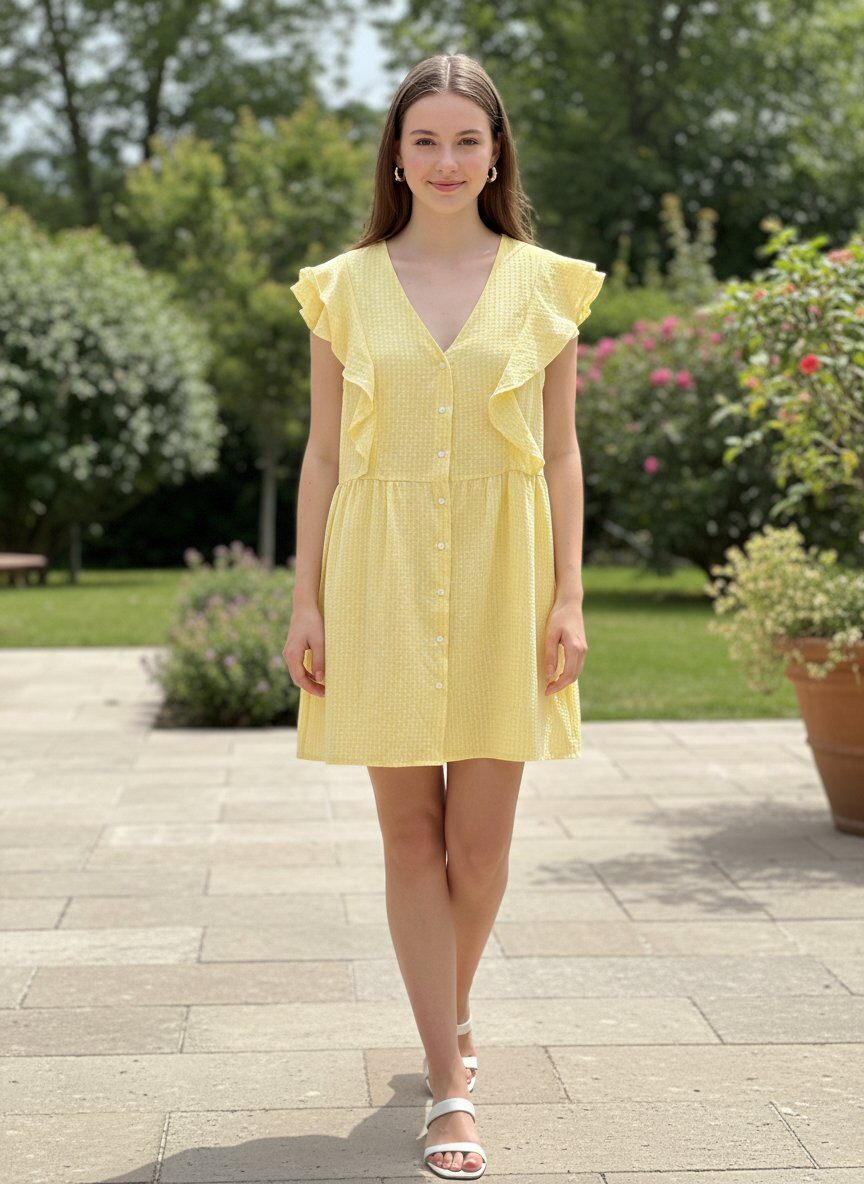 Wholesaler Les Bonnes Copines - Yellow gingham check dress
