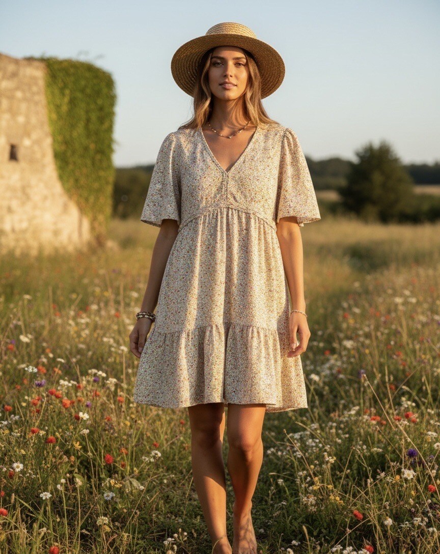 Grossista Les Bonnes Copines - Abito Corto a Fiori con Volant – Freschezza Estiva