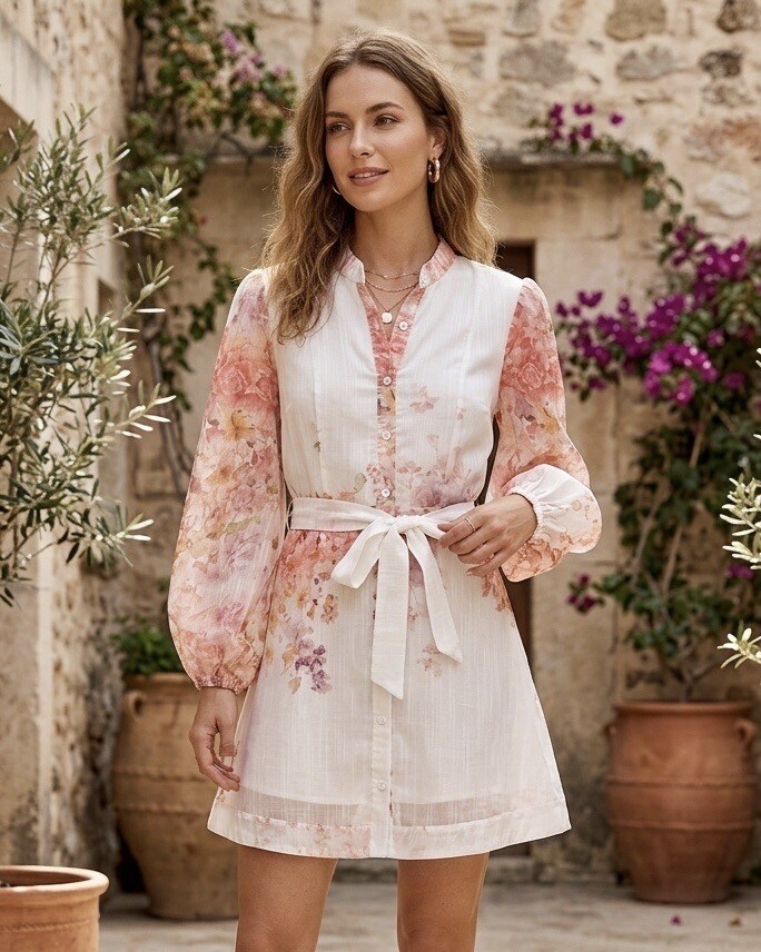 Wholesaler Les Bonnes Copines - Light Floral Shirt Dress -