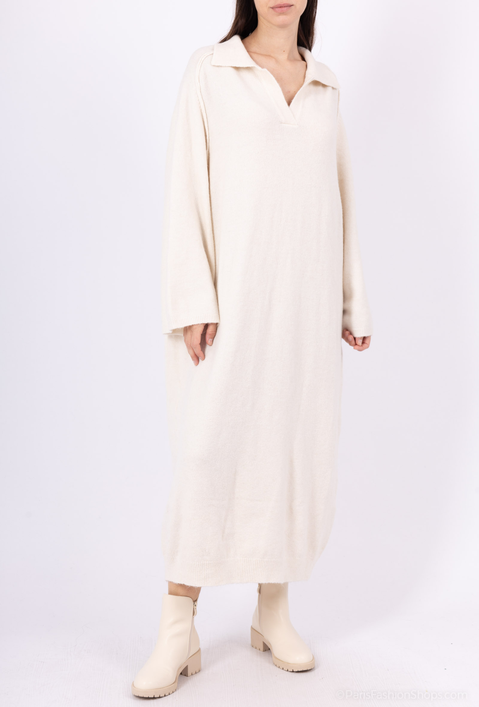 Grossiste Les Bonnes Copines - Robe maille à col chemise