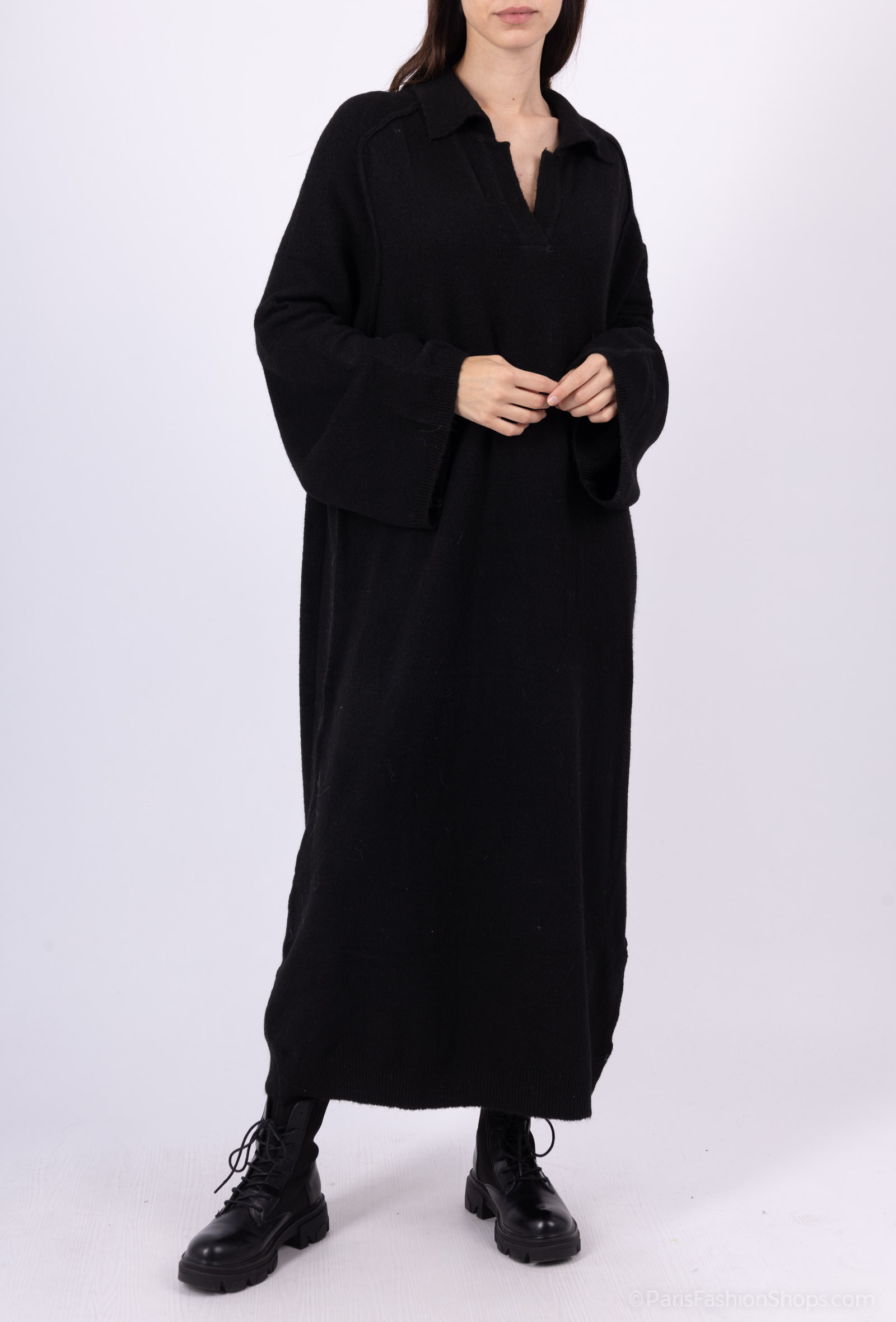 Grossiste Les Bonnes Copines - Robe maille à col chemise