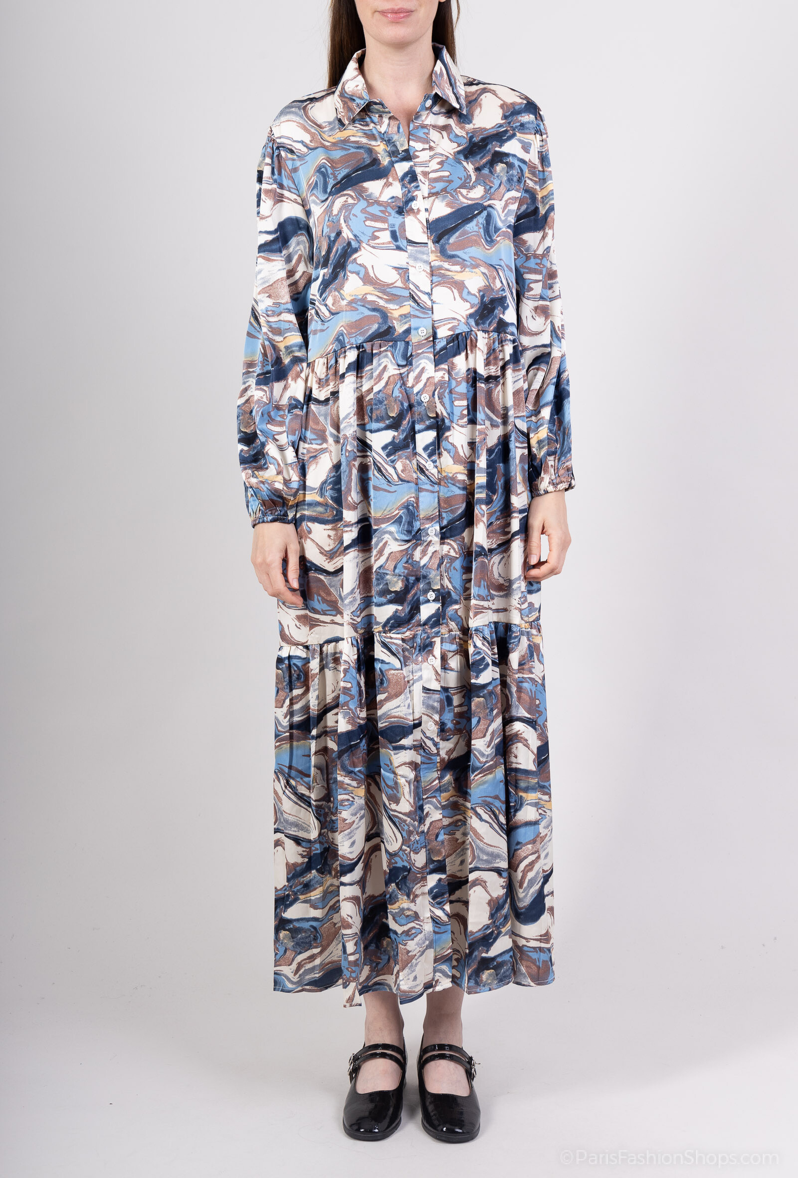 Grossista Les Bonnes Copines - Abito fluente con stampa astratta, stile orientale